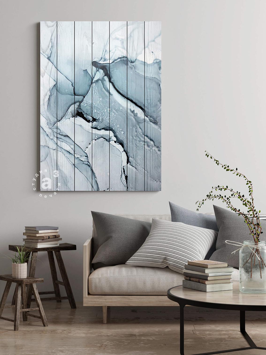 Абстрактная картина «Белый мрамор» на холсте