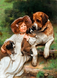 «Девочка с собаками» репродукция картины на холсте